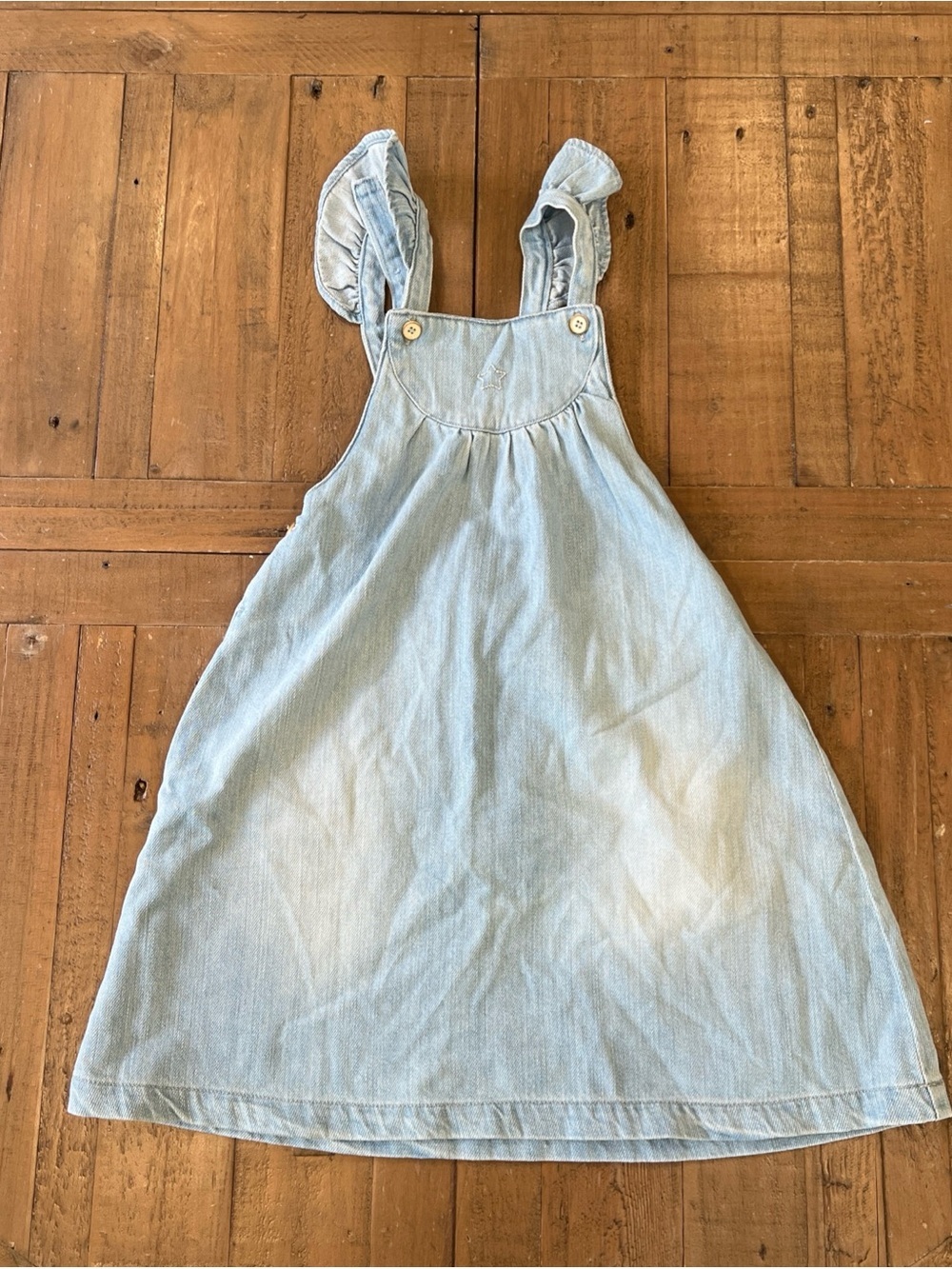 Tocoto Vintage Light Wash Ruffle Strap Soft Denim Jumper Dress Girls 3 New